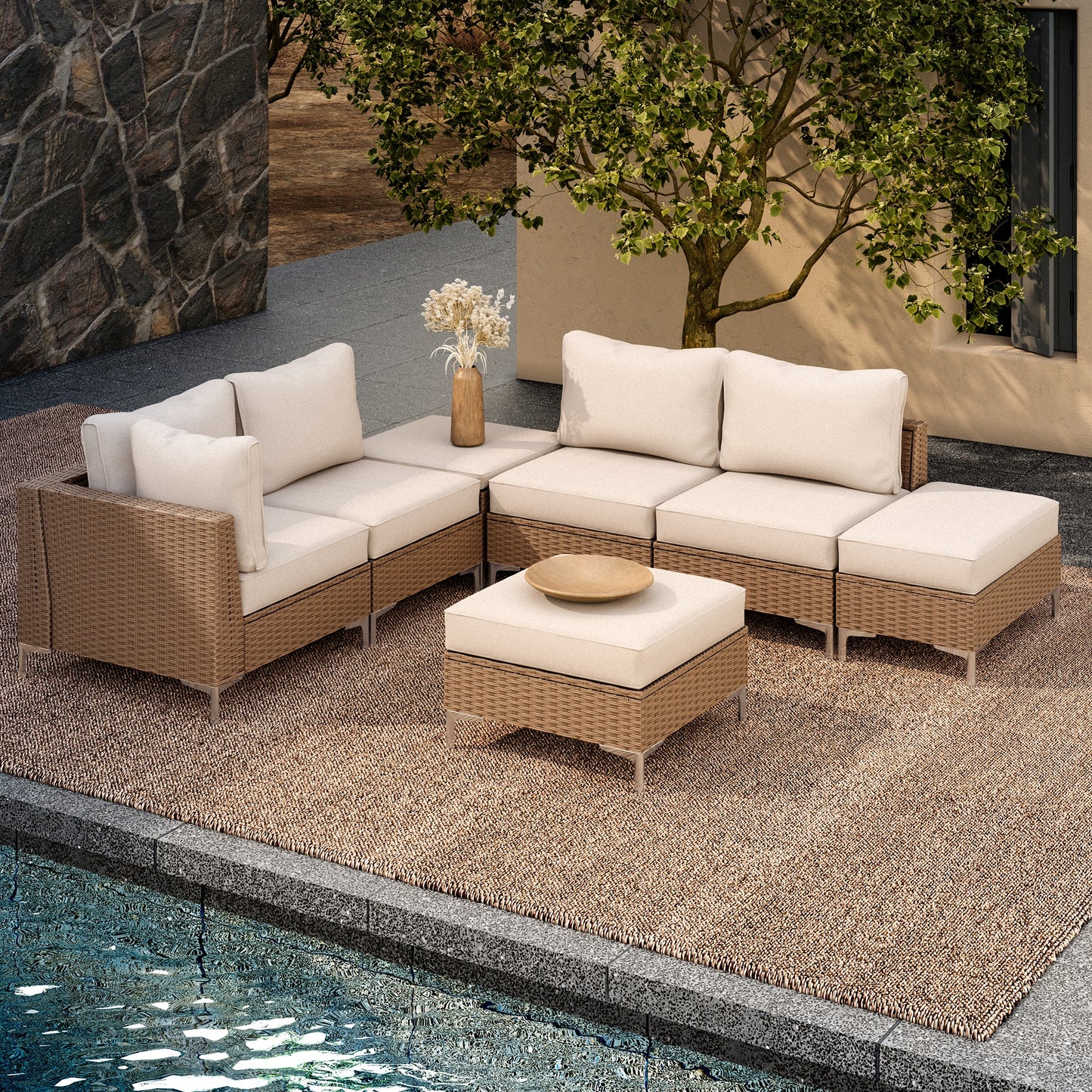 7 Pieces Patio Furniture Set with Hidden Storage Compartment